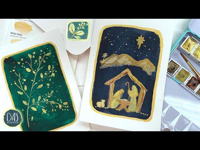 Quick & Easy Last Minute Watercolor Christmas Cards PLUS Unboxing my Etchr Pearlescent Gold Paints