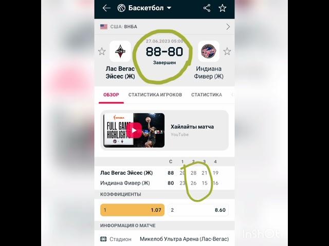 Прогноз и результат матча. Баскетбол. WNBA Лас Вегас-Индиана