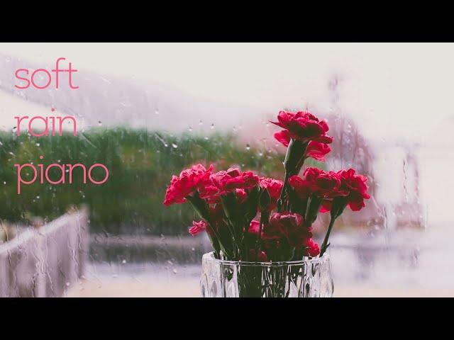 [10Hours] Piano & Soft Gently Rain Sound for Sleep Stress Focus Think Meditation // Cafe Healing