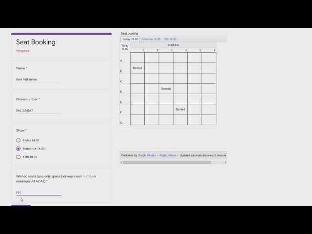 How to make theatre seat booking system with Google Sheets and Form -tutorial