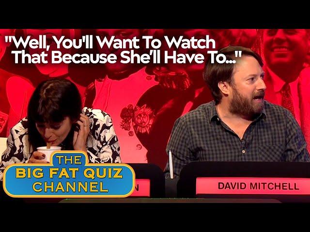 Claudia Winkleman Spits Drink Out At David Mitchell's Lengthy Answer Joke | Big Fat Quiz