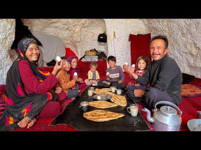 Cave Life Breakfast with Twins Family | Afghanistan Daily Life