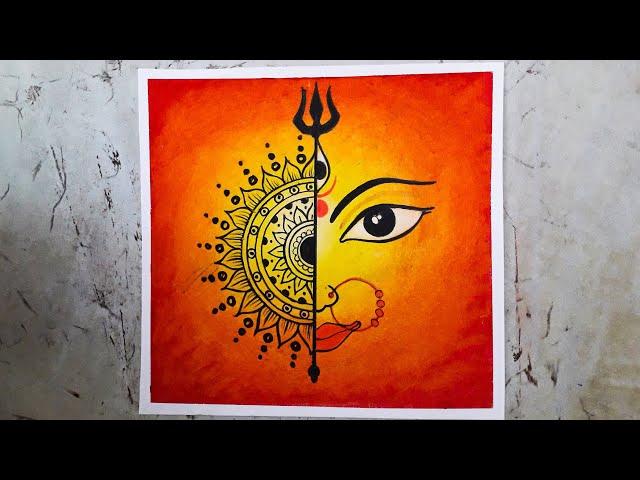 Durga drawing/Oil pastel Maa durga/Navratri special drawing/Easy durga drawing/Easy navratri drawing