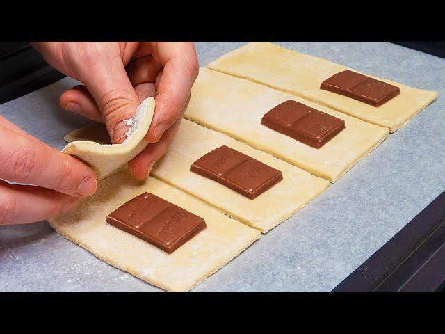 Dessert in 5 minutes! They will disappear in a minute! Puff pastry and milk chocolate!