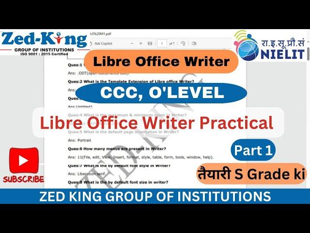 Libre Office Writer Practical [Part 1] ||For CCC & O'Level (M1)