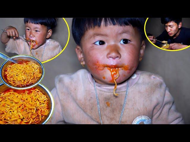 Little Jonson having hot & Spicy noodles with dad@pastorallifeofnepal