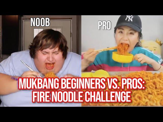 mukbang beginners vs. pros: FIRE NOODLES CHALLENGE