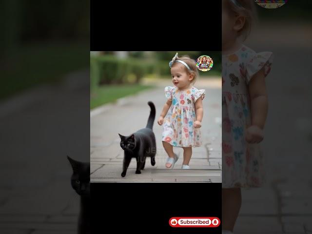 Adorable Cute Baby Walk with Cat | Fun and Laughter at Jest Junction #cat #babygirl #baby #cute