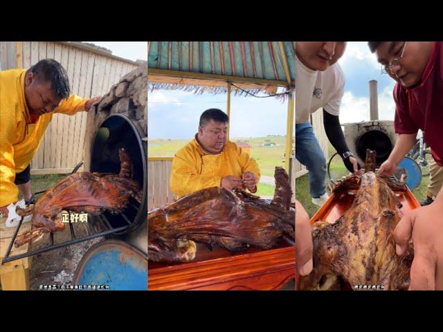 Enke made Mongolian food roasted whole lamb for his brothers! @suhebageheighe #camping #cooking