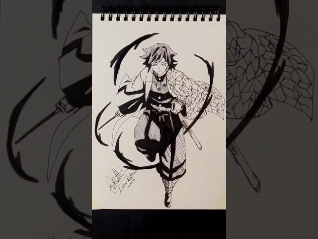 Speed drawing Stickman Giyu Tomioka  #shorts #anime #art #viral