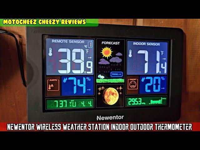 Newentor Weather Station Wireless Indoor Outdoor Thermometer, Color Display Atomic Clock w Calendar