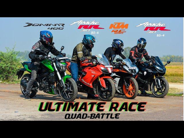 RR 310 VS DOMINAR 400 VS RC 390 VS BS6 RR 310 | Quad-battle drag race