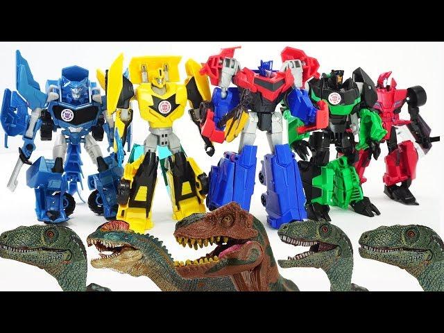 ROBOTS in DISGUISE Go Transformers! Defeat the Dinosaurs! OPTIMUS PRIME BUMBLEBEE GRIMLOCK| TOYMOON