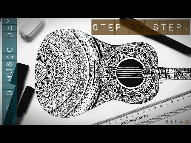 World Music Day Drawing Poster | Mandala Art Guitar | Easy Mandala art| Beautiful Mandala Art Guitar