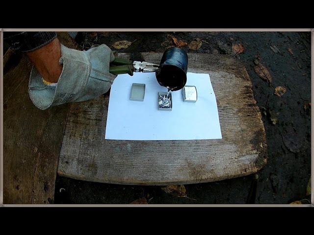 Casting lead into a match box and a paper tube