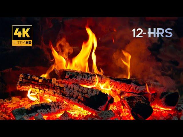 4K Natural Fireplace by the old Monastery Pure Crackling Sounds  12-Hour