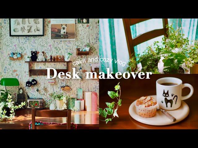 Desk makeover | Ghibli desk tour, vintage interior, self painting, home cafe, cozy & aesthetic vlog