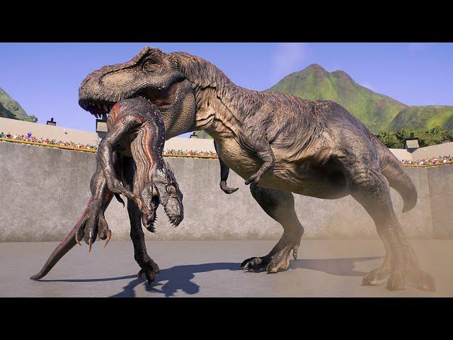 TYRANNOSAURUS REX vs ALL CARNIVORE & HERBIVORE ON ISLA NUBLAR - Jurassic World Evolution 2