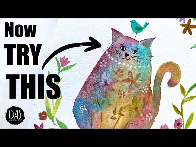 Paint a Whimsical Watercolor Cat with Sparkles - Adorable Vintage Kitty in Just Minutes