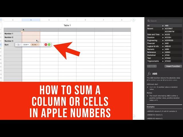 How to Sum a Column or Cells in Apple Numbers