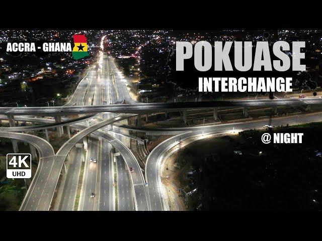 Pokuase Interchange Aerial View at Night in Accra Ghana 4K