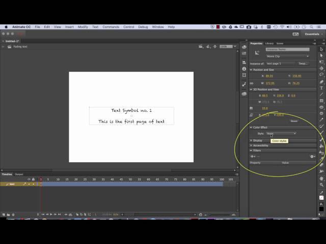 Animate CC working with text - how to fade text in and out