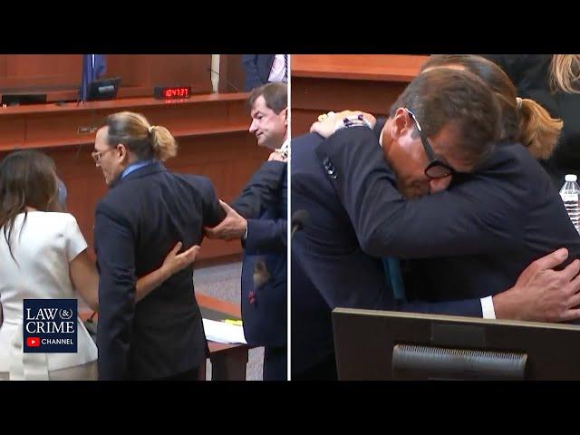 Johnny Depp's Lawyers Embrace Him After Their Closing Arguments