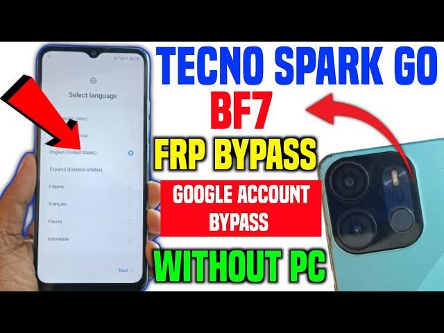 Tecno Spark Go 2023 FRP Bypass Android 12 Update | Tecno (BF7) Google Account Bypass Without Pc #frp