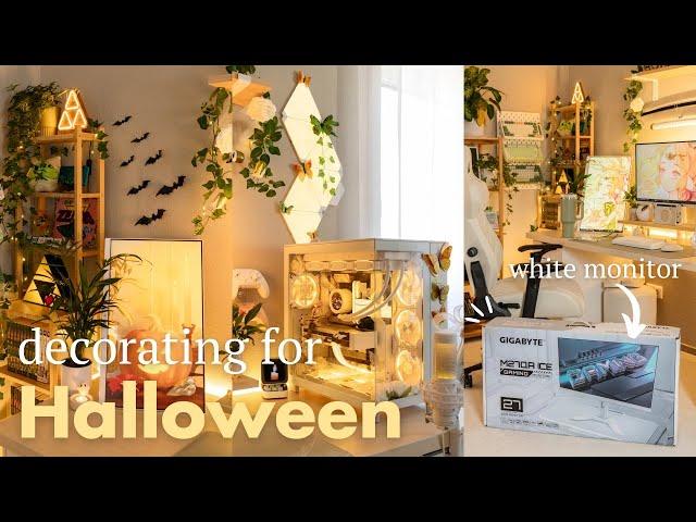 White Monitor Upgrade & Cozy Fall Decor | Aesthetic Gaming Setup