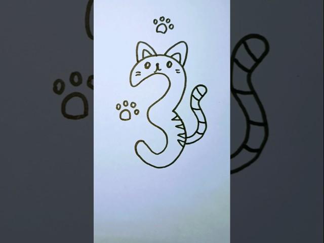 how to draw a number 3 cat  #drawing #1436 #art