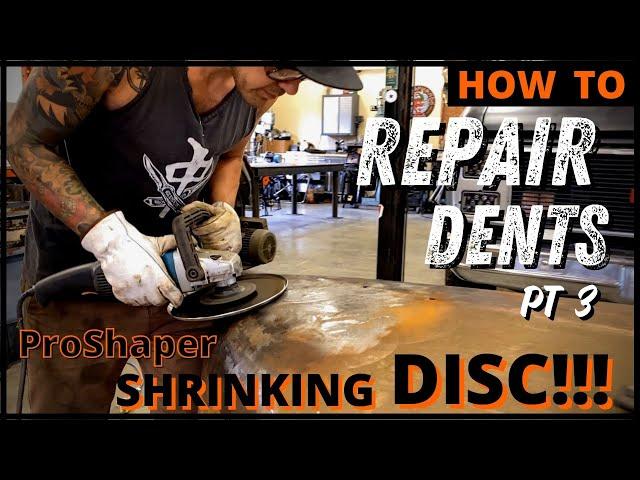 DENT REPAIR: Using PROSHAPER'S Shrinking Discs!!! 1940 Willys Hood (Pt 3)