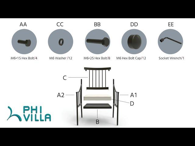 How To Install PHI VILLA 2-Piece Steel Fixed Patio Outdoor Dining Chairs