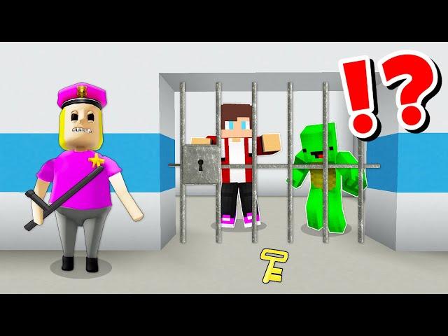 JJ and Mikey Escape Barry's Police Girl in ROBLOX PRISON CHALLENGE in Minecraft / Maizen animation