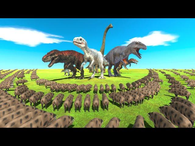 Dinosaurs VS Animals - Which Team of Dinosaurs Defeated 500 Wild Boars?