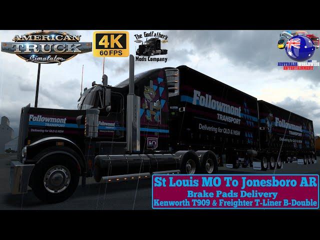 ATS 1.54 | St Louis MO To Jonesboro AR | Kenworth T909 & Freighter T-Liner B-Double #scssoftware