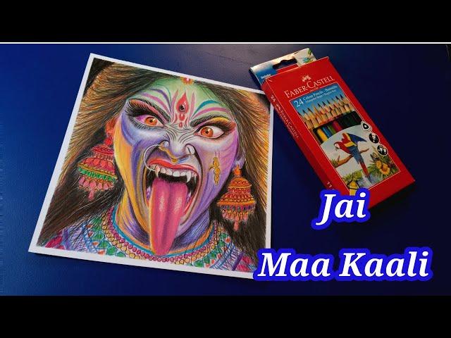 Pencil Colour sketch of Maa Kaali, Tutorial and Time Lapse Video