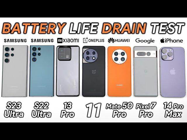 Samsung S23 Ultra vs S22 Ultra / Xiaomi / OnePlus / Huawei / Pixel / iPhone Battery Life DRAIN Test!