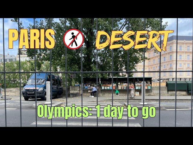 [4K] Paris is Empty One Day Before the Olympics: Fences and Police in City Center Walk 