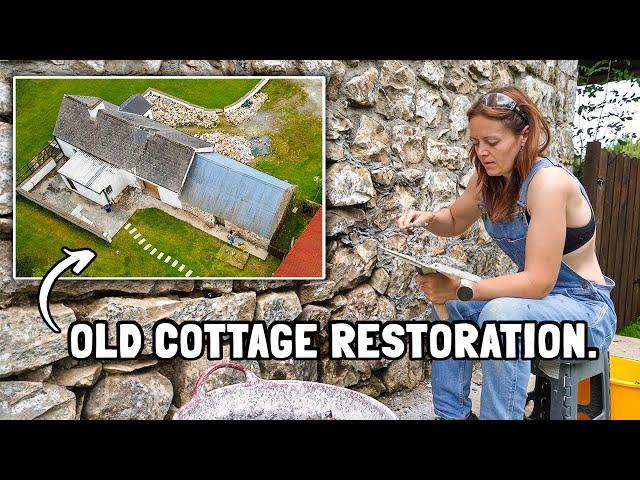 CAN WE SAVE THE OLD STONE WALLS?! Traditional method only DIY Irish cottage renovation.