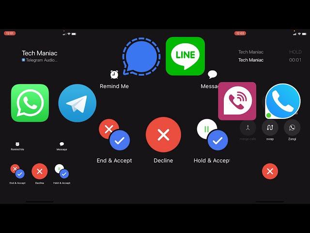 6 Apps: WhatsApp, Telegram, Signal, Line, TeleGuard, Zangi Call Waiting Incoming Call. iPhone, iOS14