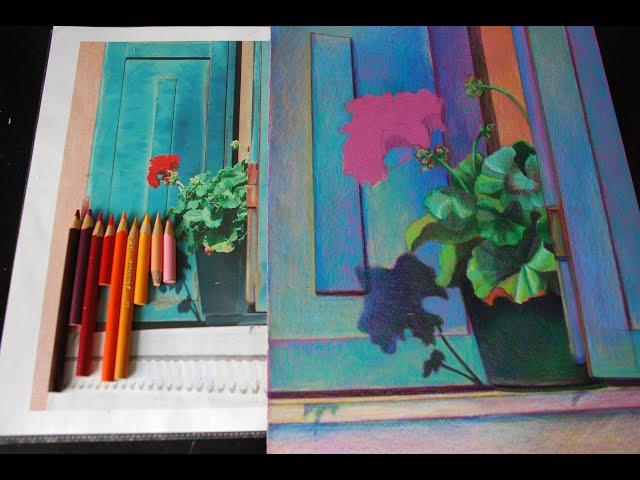 Colored Pencil Painting Demonstration of a flower, part1