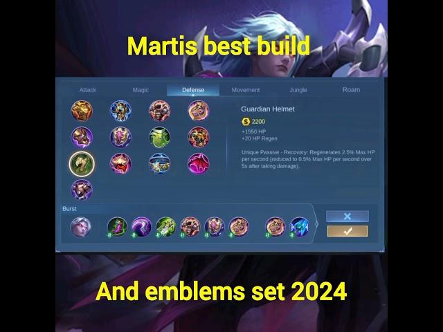Martis best build and emblems set 2024 #mlbb #martis #bestbuild #emblems
