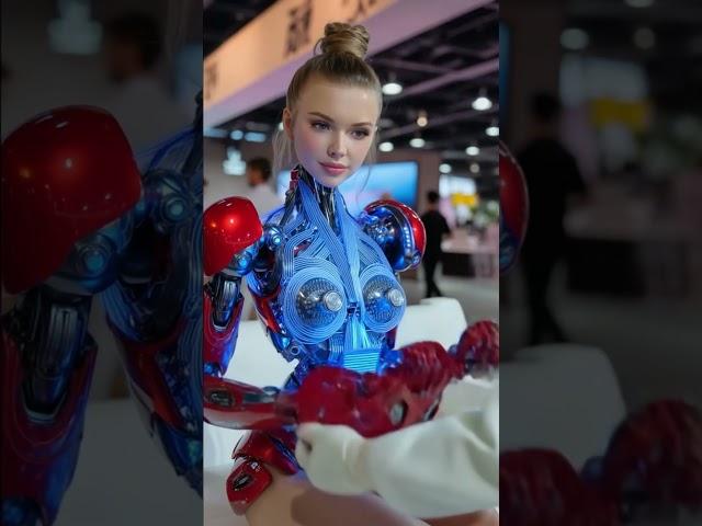 Engineer takes off cyborg girl's armor at exhibition #robot #takeoff #robotgirl #cyborg
