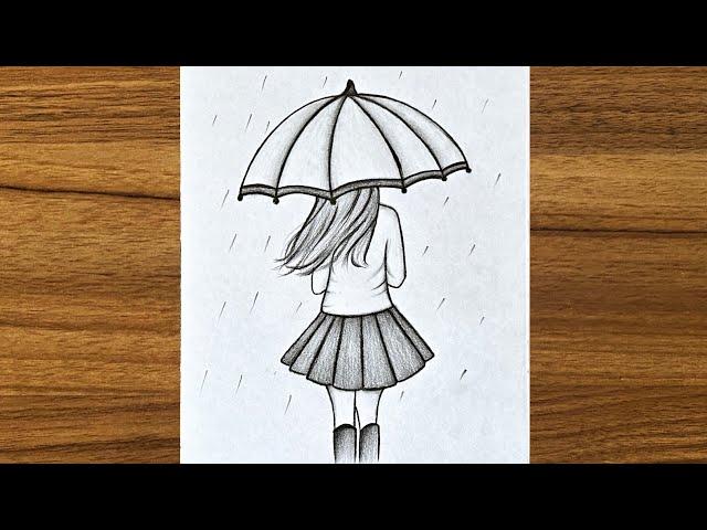 Girl with umbrella drawing step by step || Cute girl drawing || Beautiful girl drawing for beginners