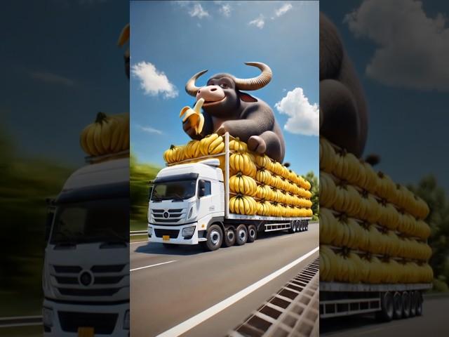 Buffalo Hijacks Banana Truck… Until Monkey Strikes Back! #ai #monkey