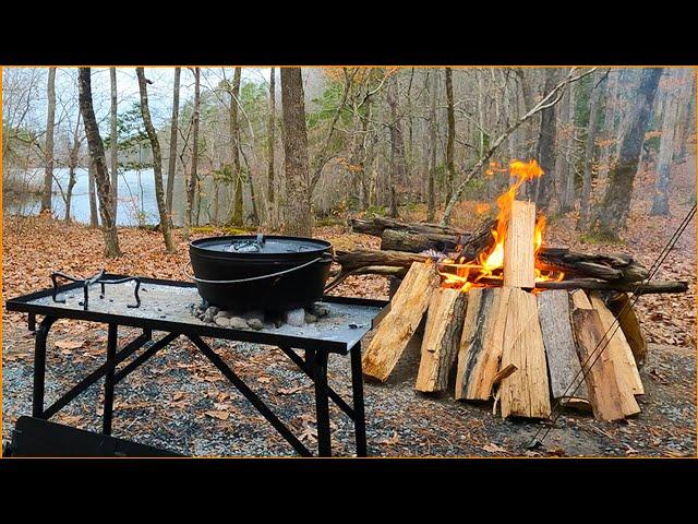 No Talking Recipe | Cooking Lasagna In Dutch Oven While Camping In The Rain | ASMR