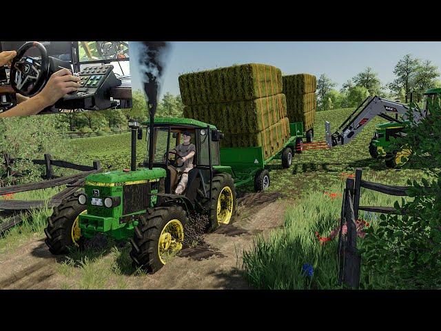 Overload bale trailer on John Deere 2850 | Thrustmaster T248 gameplay on FS 22