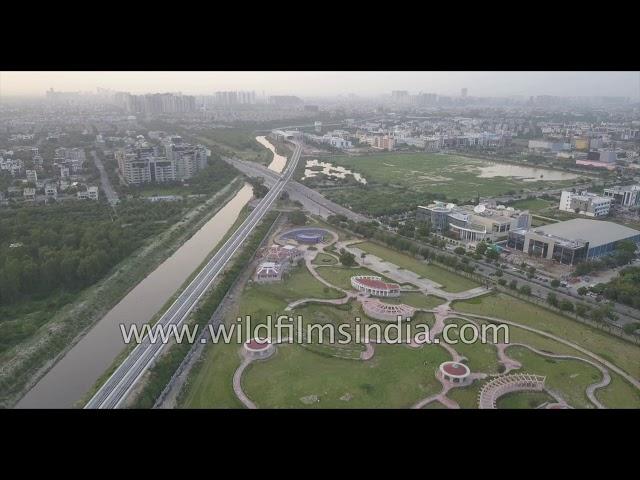 Aerial view of India TV office and Herbal Park in Sector 85, NOIDA