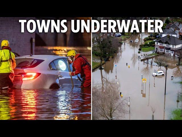 Towns across UK left underwater after New Year downpours - with up to 12 inches of SNOW on the way