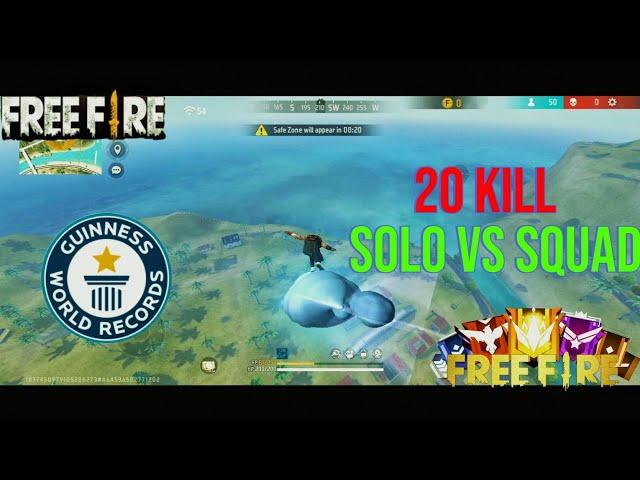 FREE FIRE FIRST TIME SOLO VS SQUAD IN BR-RANK PUSH TOTAL 20 KILL WORLD RECORD? || GIANT DEVIL FF